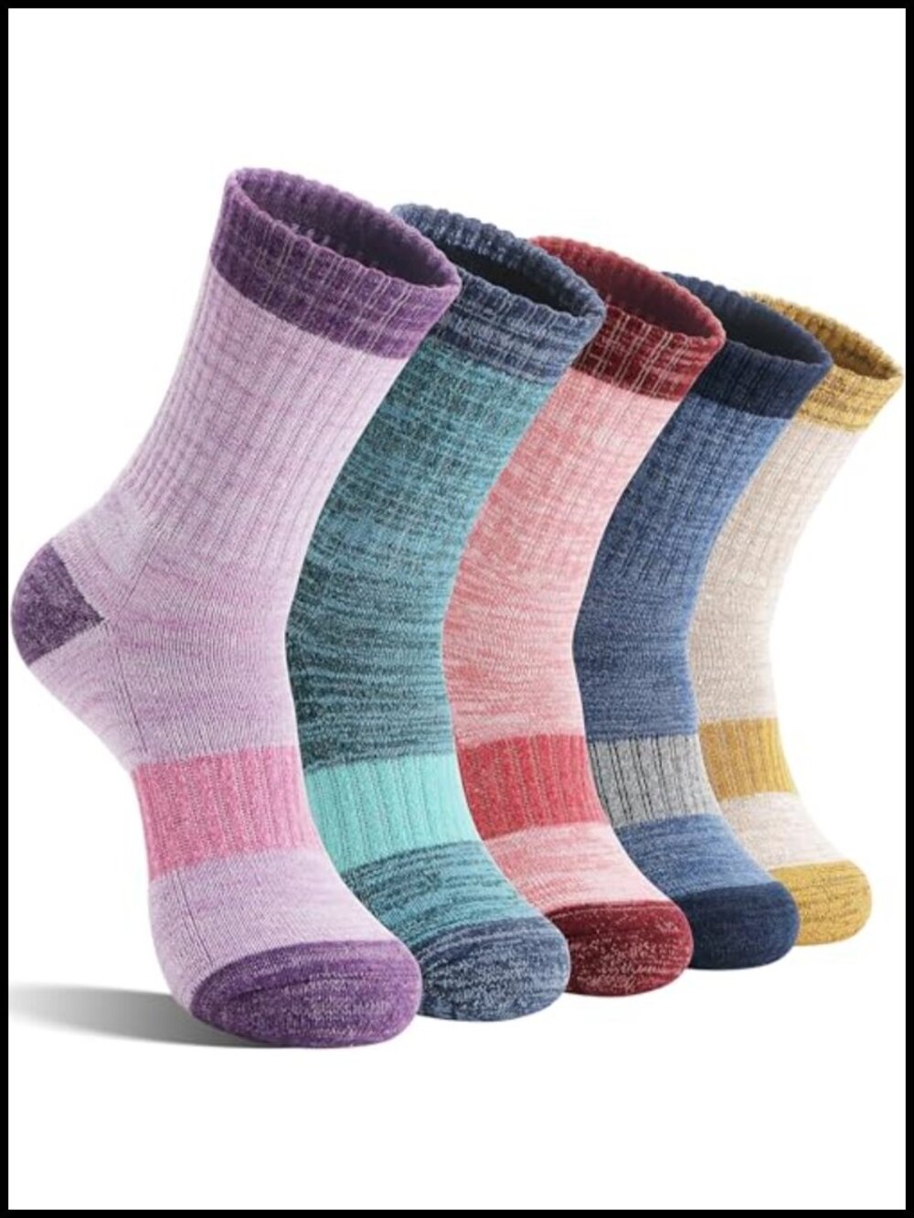 Merino Wool Hiking Socks Thermal Warm Cushioned Moisture Wicking Crew 5 Pairs